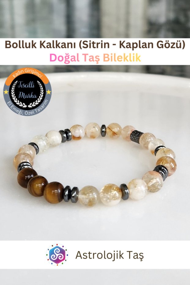 Certified Abundance Shield Citrine – Tiger's Eye Natural Stone Bracelet