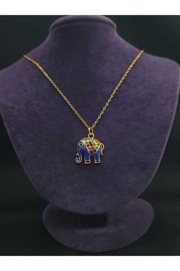 Natural Stone Blue Elephant Steel Necklace Women's Jewelry Daily Accessory Luck Power Abundance Courage Meaningful Gift