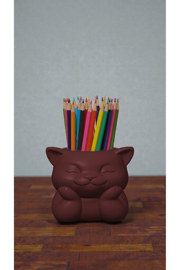 Desktop Pen Holder with Cute Cat Design | Stylish Organizer for Colored Pencils