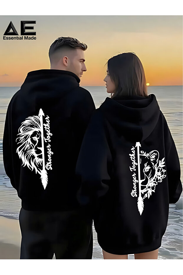 Unisex Lion & Lioness Printed Lover Combination Oversized Hoodie Set
