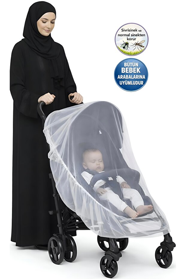 MorOropa Lüx Beyaz Bebek Arabası Sinekliği Sineklik Cibinlik