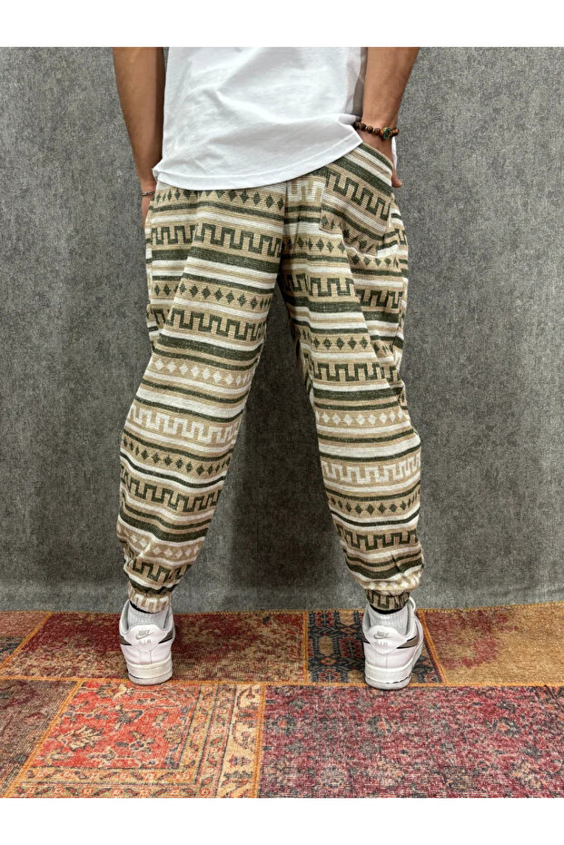 بنطلون نصف شالوار مطوي ومزين بنمط مع خصر مطاطي - 2