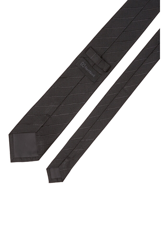 Siyah Çizgili İpek Kravat - 2