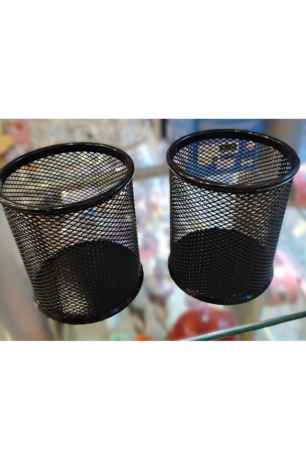 Tabletop Round Black Metal Pen Holder (2 Pieces) Ad78499