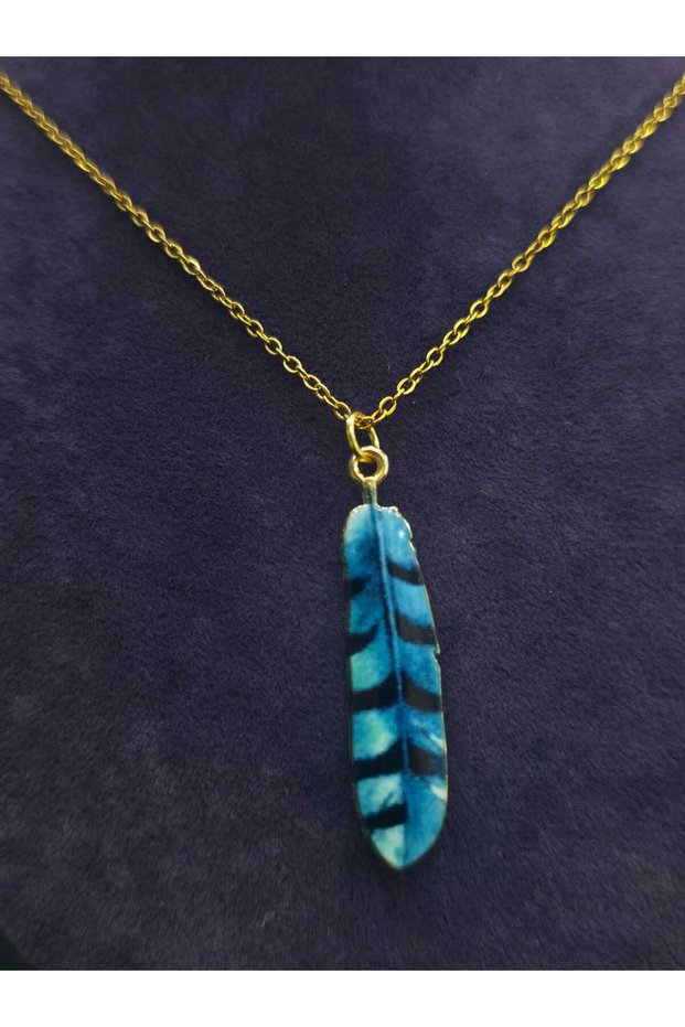Bird Feather Steel Necklace Blue Black Colorful Enamel Embroidered Authentic Luck Symbol Yellow Steel Chain Necklace