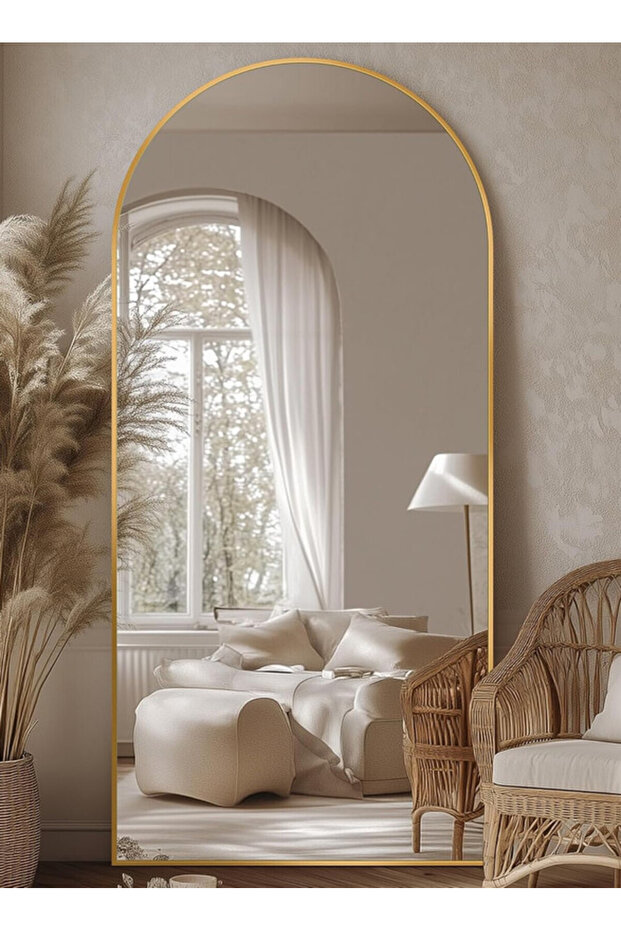مرآة كبيرة جدًا بتصميم أنيق 180 × 80 سم - إطار معدني ذهبي وحامل خلفي