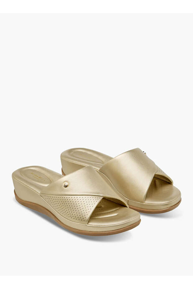 Monogram Print Slip-On Sandals with Wedge Heels