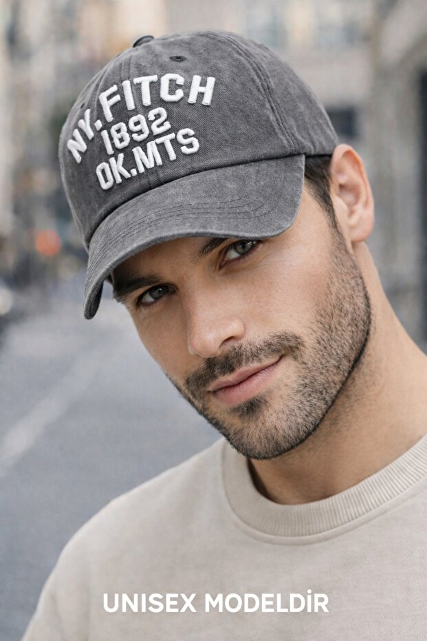 Unisex Anthracite Vintage Embroidered Baseball Cap 100% Cotton Gabardine