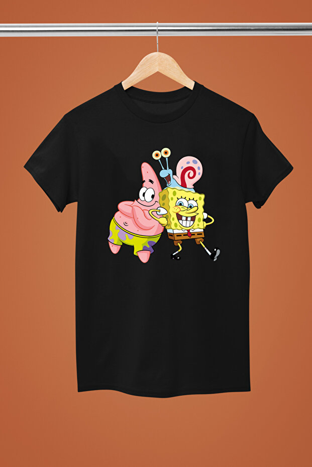 Spongebob Printed Cotton Short-Sleeved Regular Fit Youth and Children's T-Shirt
