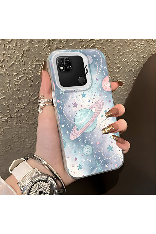Camera Protected Slim Hard Case Compatible with Redmi 9C Space Patterned - 2