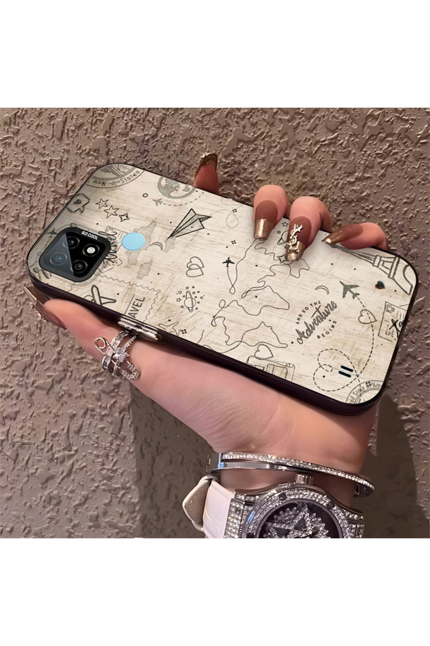 حافظة صلبة رفيعة بنمط فضائي مع حماية للكاميرا متوافقة مع هاتف Realme C21 - 1