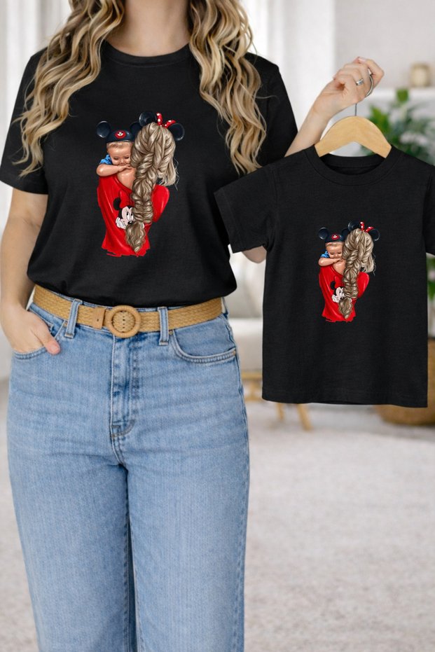 Mother Child Combination Oversized T-Shirt – Mother & Child Twin T-Shirt Baby in Your Arms Printed (Single Price)