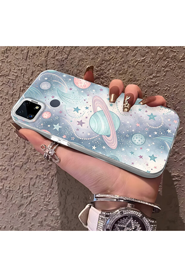 حافظة صلبة رفيعة بنمط فضائي مع حماية للكاميرا متوافقة مع هاتف Realme C15 - 1