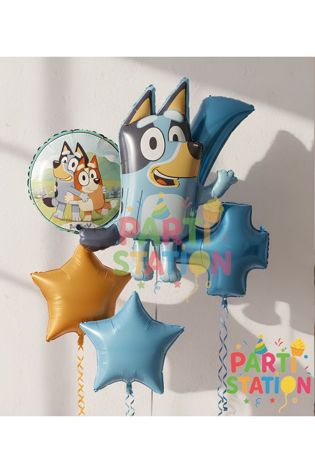 Bluey Themed 4-Year-Old Foil Balloon Set – Birthday Party Decoration with Number Balloons