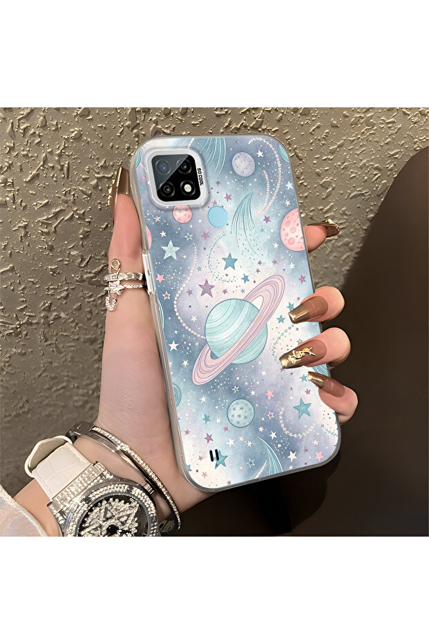 حافظة صلبة رفيعة بنمط فضائي مع حماية للكاميرا متوافقة مع هاتف Realme C21 - 2