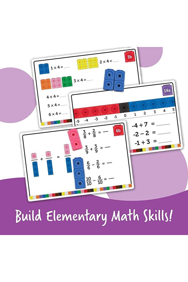 130 قطعة من مكعبات الربط الرياضية وبطاقات الأنشطة الرياضية، مكعبات رياضية للتلاعب، عداد رياضيات لتوصيل المكعبات - 3