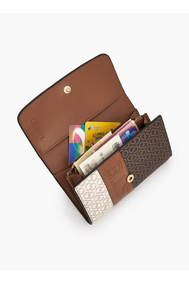 Monogram Print Wallet with Button Closure - 7
