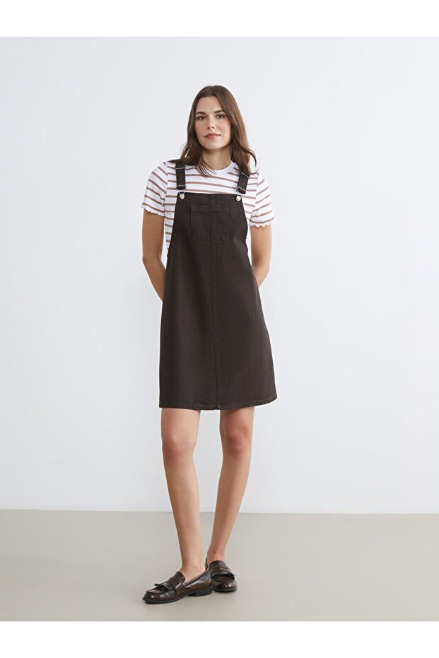 Square Neck Strap Jean Salopet Dress