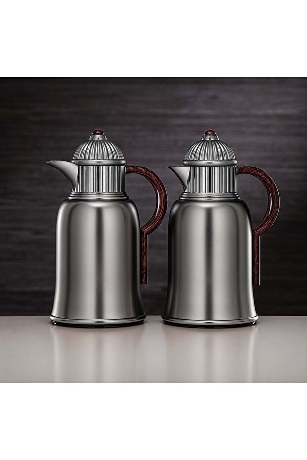 Vacuum Flask Set 1 L + 1 L Matt Nickel & Dark Brown