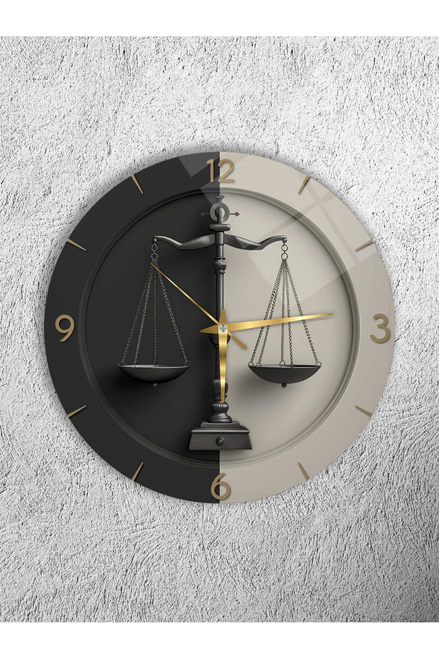 ساعة حائط زجاجية غير قابلة للكسر، ساعة طاولة وميزان عدالة، باللون الأسود والبيج والذهبي، هدية للمنزل والمكتب