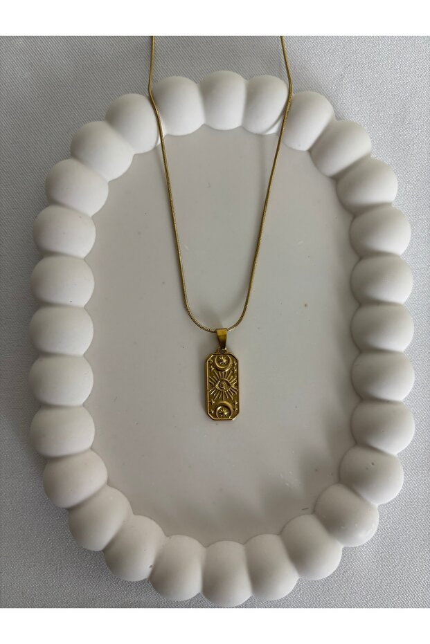 قلادة مستطيلة الشكل بنمط رمز اللون الذهبي - 4