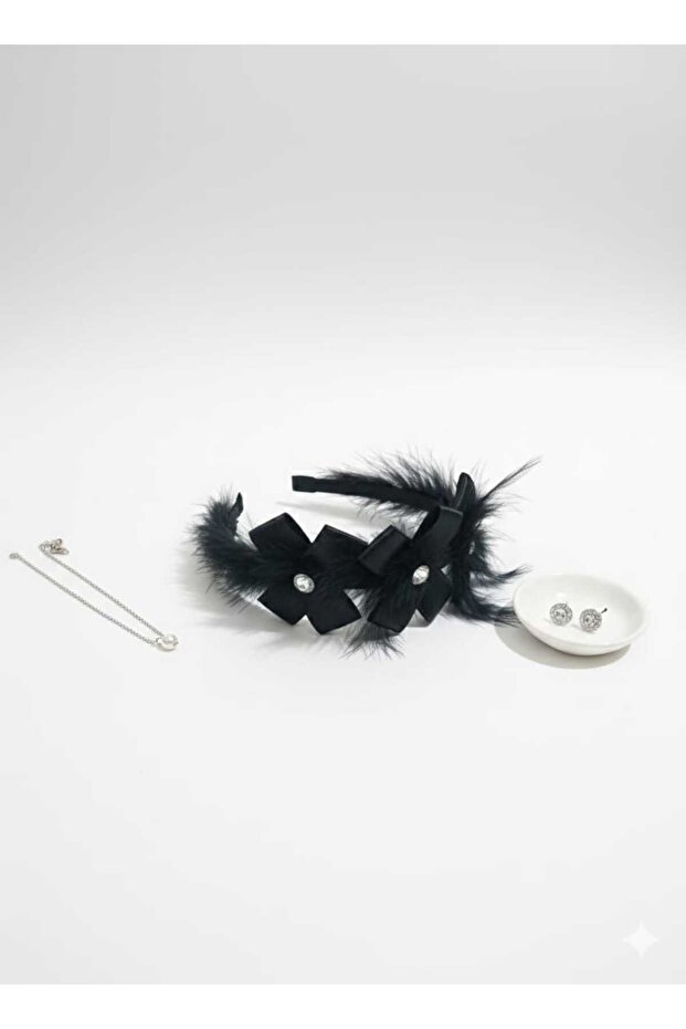 Black Feather and Stone Detailed Crown -Bridesmaid Wedding Engagement Hair Accessory