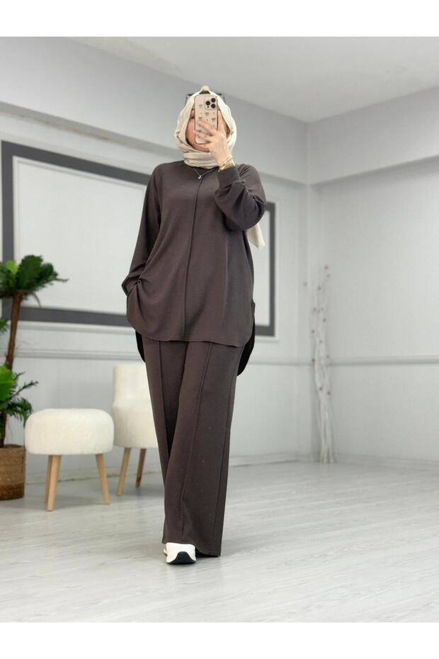 Sewn Detailed Sports Suit Brown