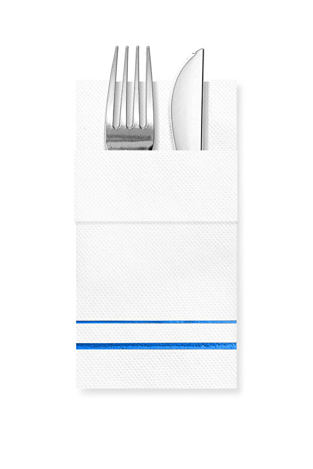 40X40 cm Blue Foil Line Patterned White Paper Napkins with 16 Pockets