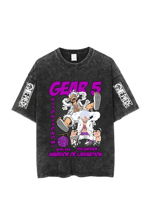 Washable Anime One Piece Gear Five Printed Unisex Oversized Vintage T-Shirt