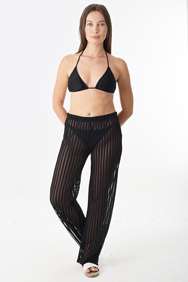 PRO-06 Siyah Örme Pareo Pantolon - 5