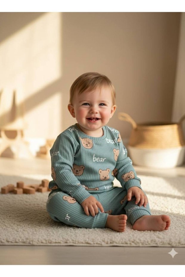 Baby Boy Patterned Cotton Set Daily Comfortable Top and Bottom Combination