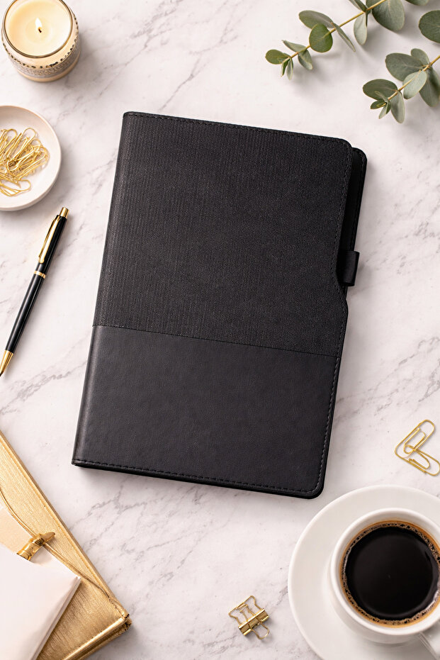 Luxurious Faux Leather Fabric Detailed, Striped Undated Agenda with 100 Yp Pen as a Gift