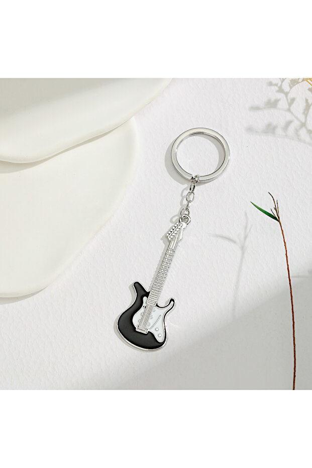 12 cm black Creative Mini Music Instrument Guitar Key Chain Multi-Color Crystal Key Ring Men's Car H