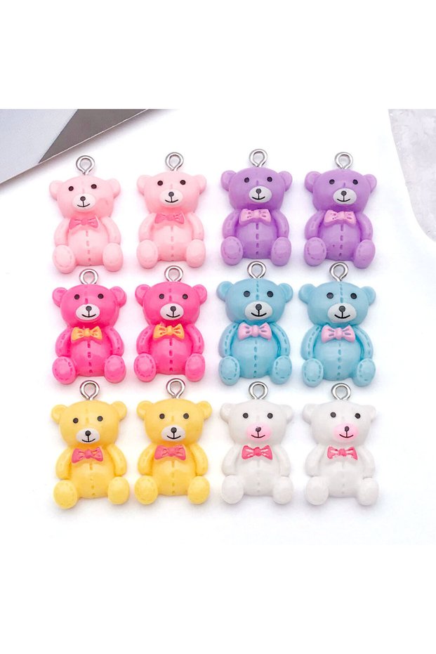 SN1525-12pcs 5/12pcs Resin Colorful Cartoon Bow Tie & Bear Earrings, Pendants, Keychain Charms - DIY