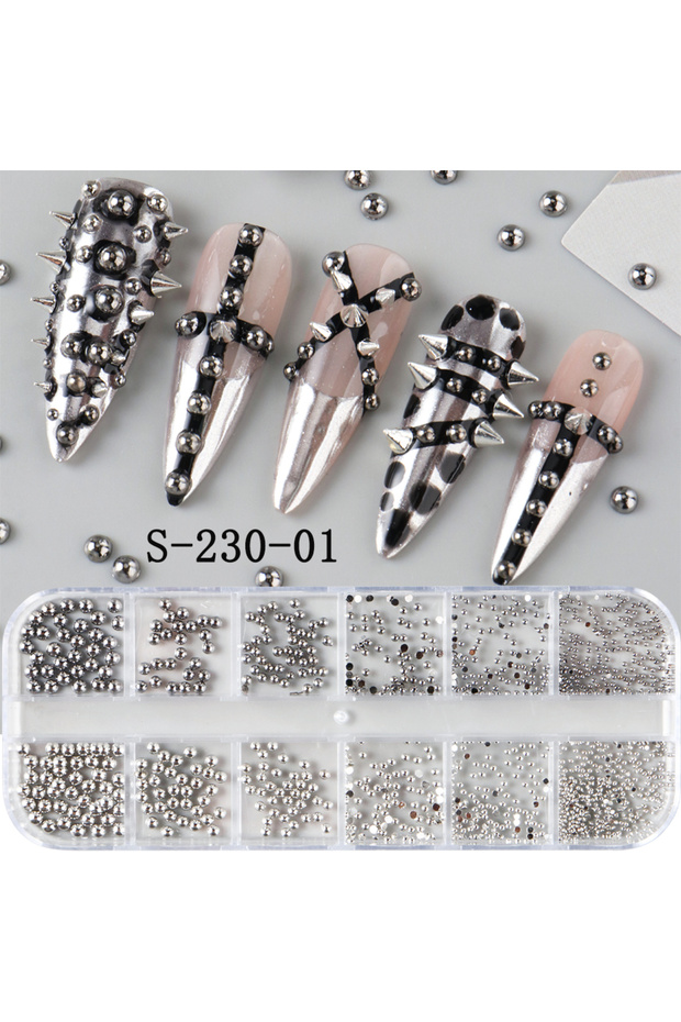 S-230-01 12 Grids Punk Silvery Gothic Punk Nail Charms Studs Metal Rivets Alloy Piercing Grunge DIY