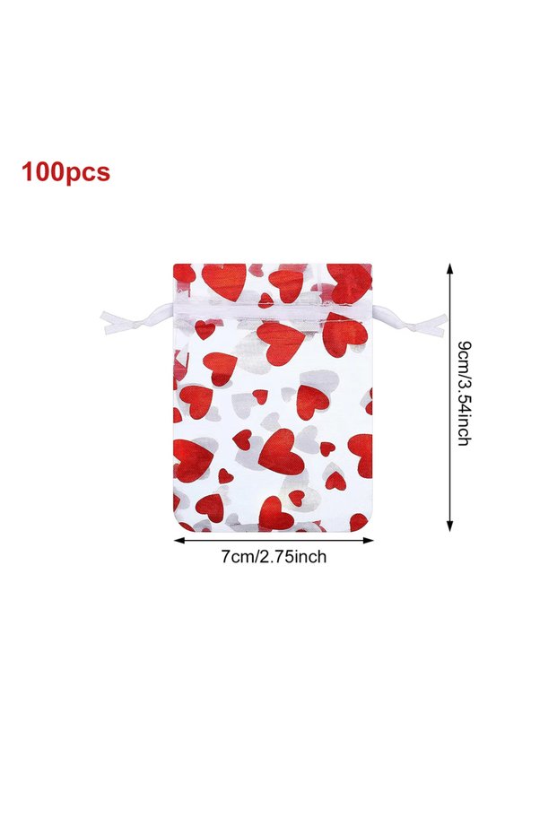 8x10CM 100pcs 50/100Pcs Valentine's Day Wedding Party Gift Bags Love Heart Drawstring Organza Candy