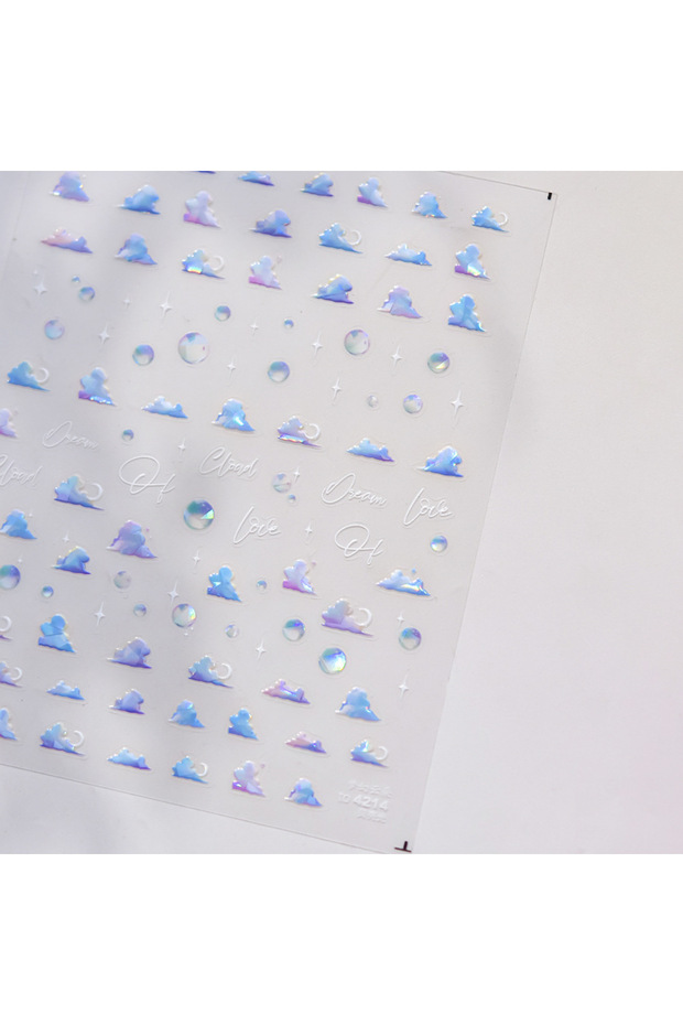 TO4214 5D Pastel Cloud Nail Stickers Blue Fluffy Cloud Nail Art Dreamy Sky Gradient Nail Decal Glos