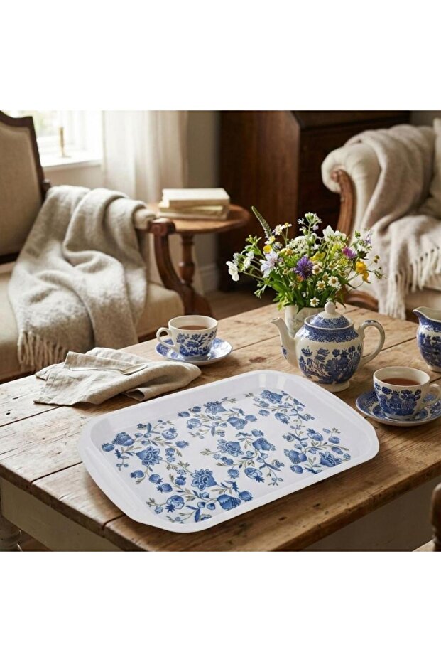 صينية تقديم من الميلامين بنقوش زرقاء (21.5 سم) - 2