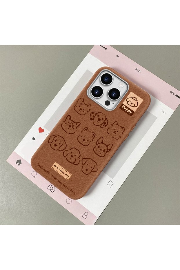 iPhone 15 Pro Compatible, Cartoon Pattern Leather Texture Silicone Phone Case.