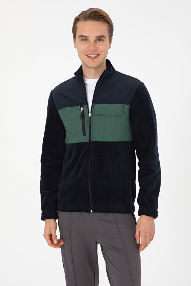 Men's Regular Fit Navy Blue Zippered Knitted Cardigan 50309977-Vr033