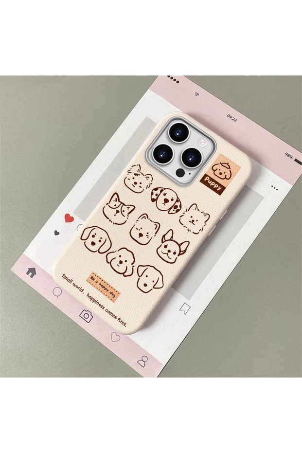 iPhone 16 Pro Compatible, Cartoon Pattern Leather Texture Silicone Phone Case.