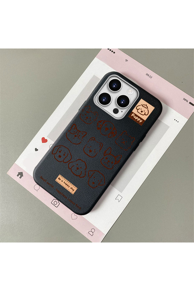iPhone 14 Pro Max Compatible, Cartoon Pattern Leather Texture Silicone Phone Case.
