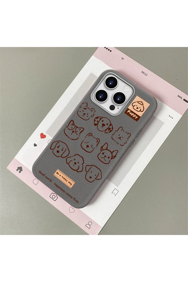 iPhone 16 Pro Max Compatible, Cartoon Pattern Leather Texture Silicone Phone Case.