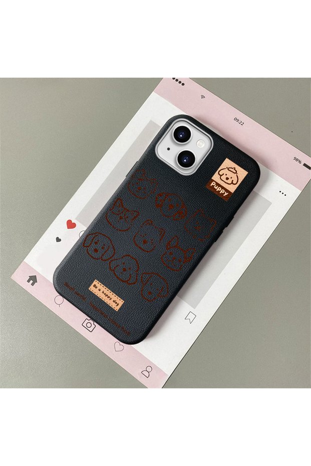 iPhone 15 Compatible, Cartoon Patterned Leather Texture Silicone Phone Case.