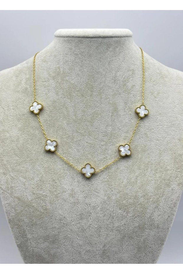 Steel gold white clover necklace - 25-ync16