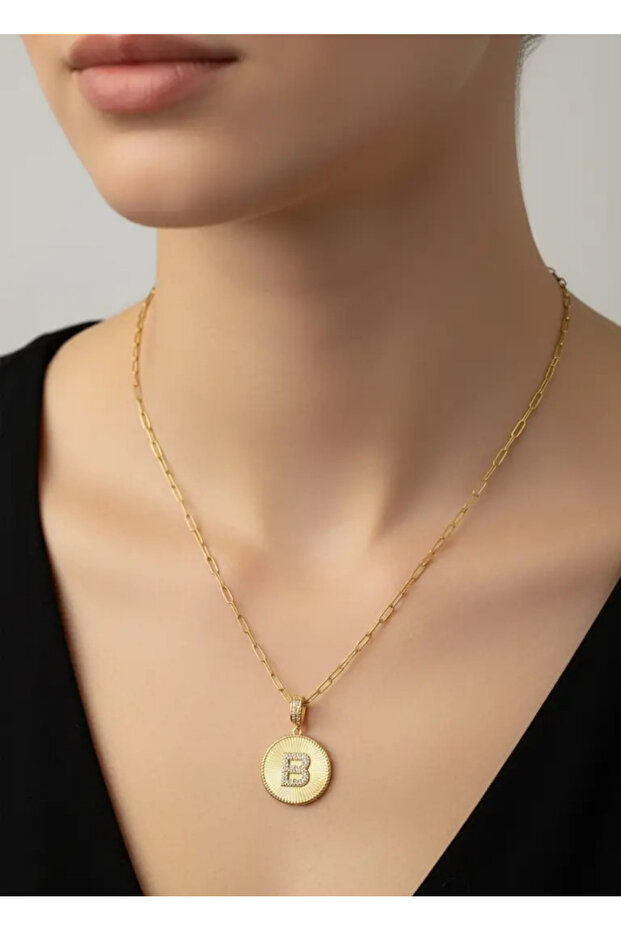 Steel Gold Medallion Letter B Necklace - 25-Clkk210