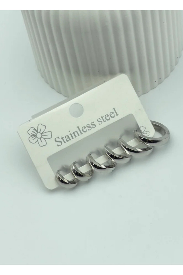 Steel Silver 6-Piece Hoop Earrings - 25-Clk57