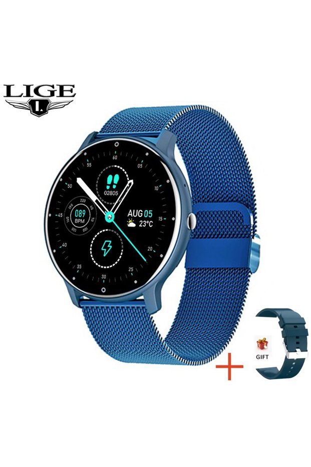 Mesh belt blue Smart watch Women Man Full touch Screen Sports Fitness Watch IP67 Waterproo