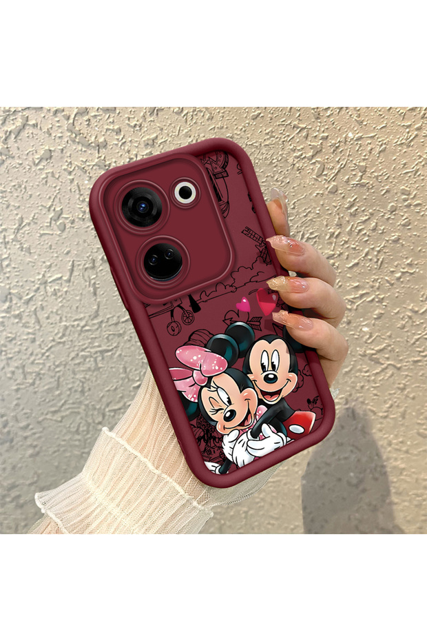 Tecno Camon 20 Pro 4g Compatible Impact Protection Lens Protection Claret Red Silicone Case Mickey Mouse Pattern