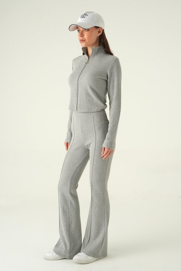 Gray Spanish Flared Pants Cardigan Set 3098A
